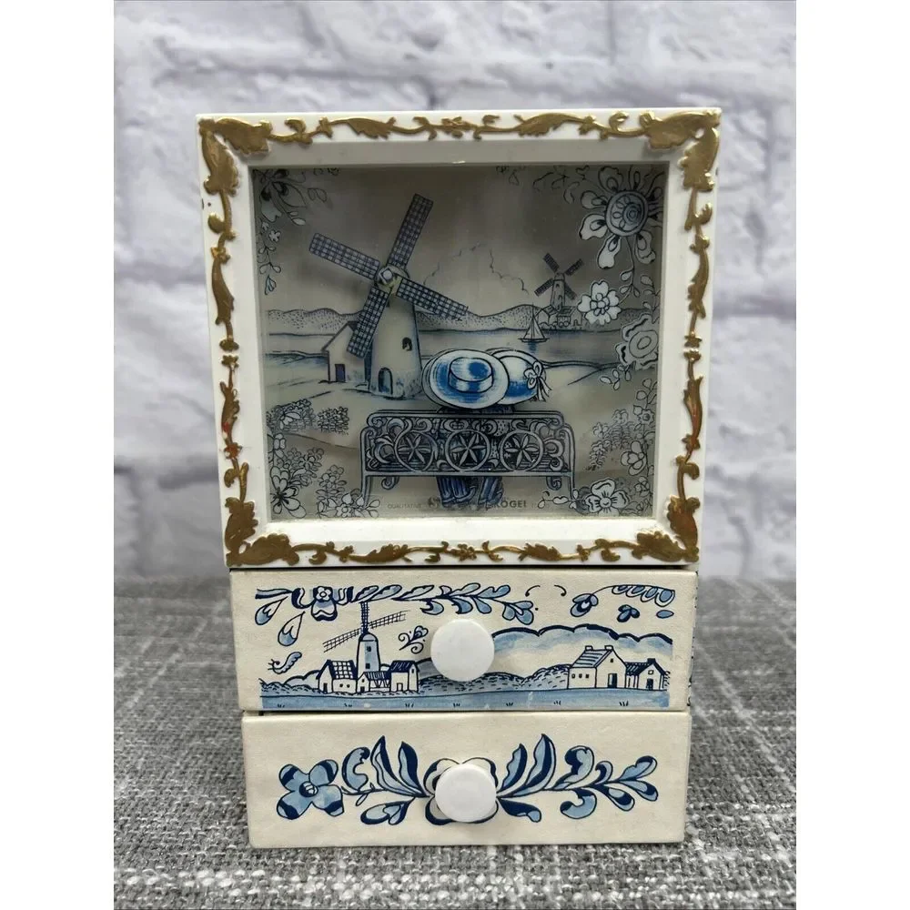 Windmill Music‎ Jewelry Box Japan Vintage Drawers Needs Repair Does Not Wind Up